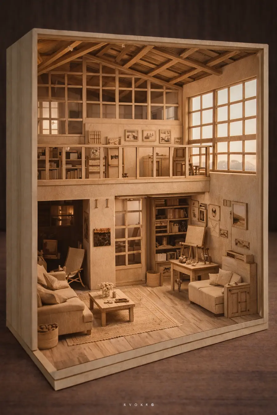 Two-storey miniature artist studio, a Navatu diorama kit